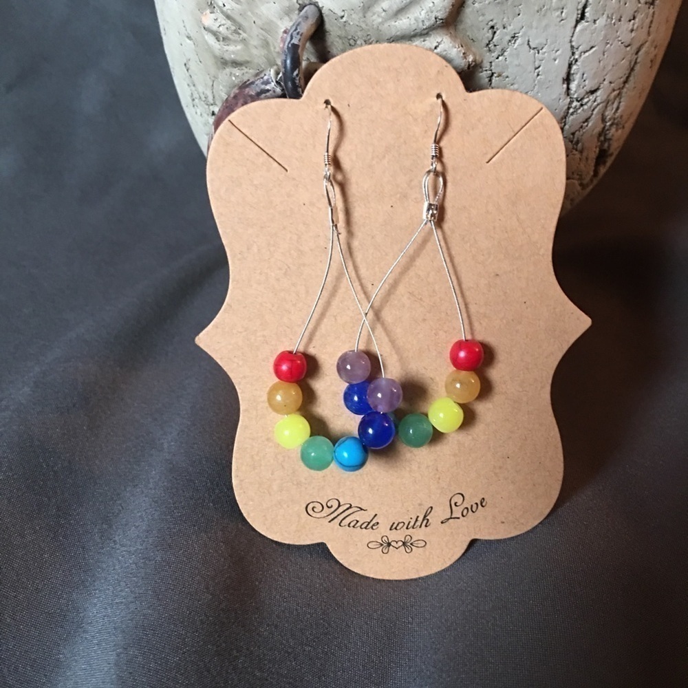 Rainbow, pride dangle earrings made of genuine stones and sterling earring hooks